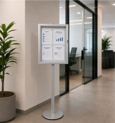 Vitrine d'affichage intérieur sur pied 4 A4 métal argent démo