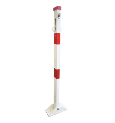 Poteau de parking rabattable en acier rouge et blanc