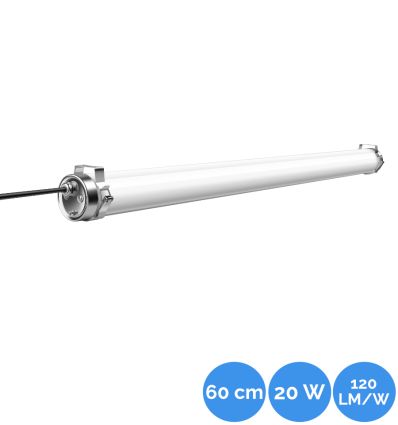 Luminaire tubulaire LED IP69K étanche 60 cm