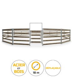 Rond de travail mobile, diamètre de 18 m. Poteaux en acier galvanisé et lices en bois