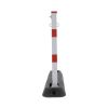 Poteau de parking rabattable en acier rouge et blanc avec socle de protection