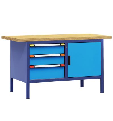 Table atelier acier 3 tiroirs et 1 porte, largeur 1500 mm