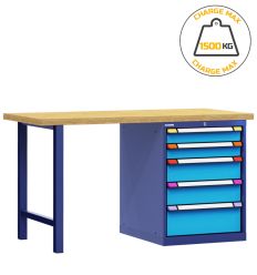 Établi d'atelier en acier 5 tiroirs, charge admissible 1500 kg