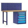 Établi d'atelier en acier 5 tiroirs, avec panneau perforé en option