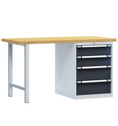 Établi d'atelier 4 tiroirs, coloris gris clair et anthracite