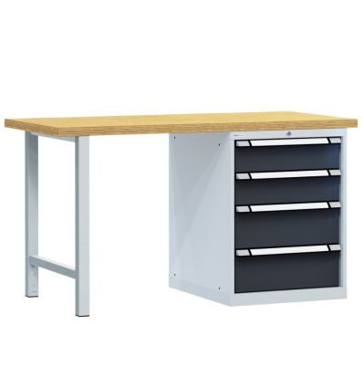 Établi d'atelier 4 tiroirs, coloris gris clair et anthracite