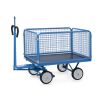 Char à bras 1250 kg à ridelles grillagées - H. 600 mm - Roues caoutchouc avec oeillet