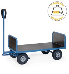 Char à bras charge légère 4 roues 2 ridelles pleines, charge admissible 500 kg