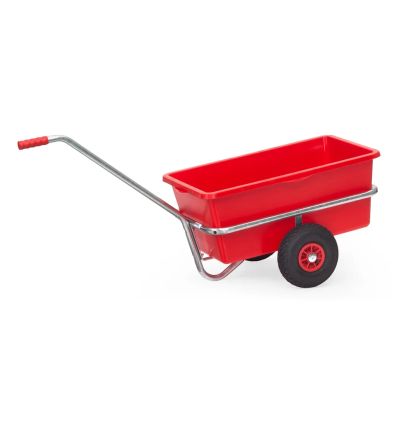 Char à bras à 2 roues galvanisé, cuvette plastique rouge 90 litres