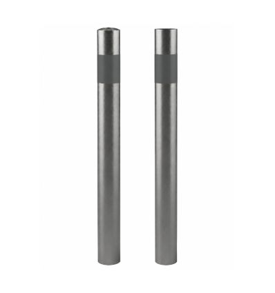 Potelet inox à sceller, bande microbillée, option anti-bélier avec remplissage béton