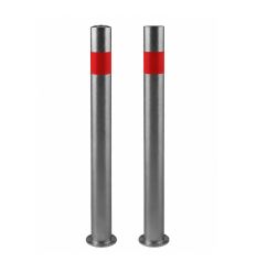 Potelet inox sur platine avec bande réfléchissante blanche, tête plate ou bombée, pour délimiter les zones urbaines