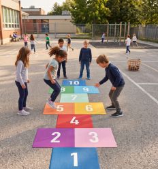 Thermocollé pour cours de récréation en forme de grande marelle