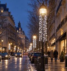 Mise en situation de rideau lumineux pour lanterne candélabre