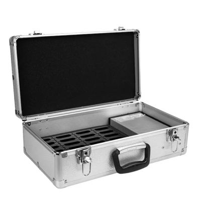 Valise de transport et de chargement pour boîtiers audioguides autonomes - côté gauche
