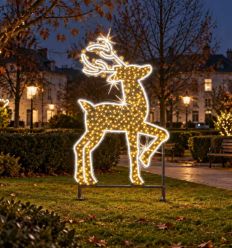 mise en situation décoration lumineuse Noël extérieur cerf