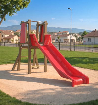 Mise en situation Toboggan professionnel bois avec glissière PEHD - Hauteur 0,9 et 1,1
