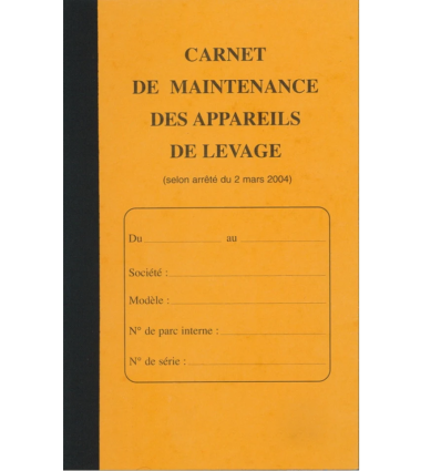 Carnet de maintenance des appareils et accessoires de levage Elve