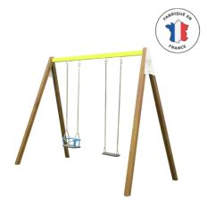 Balançoire double siège plat et berceau en bois pour enfant