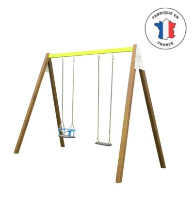 Balançoire double siège plat et berceau en bois pour enfant