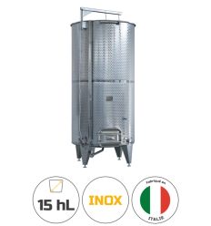 Cuve vinicole en inox 15 hL à fond bombé. Avec chapeau flottant et potence