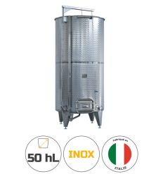 Cuve vinicole en inox 50 hL à fond bombé. Avec chapeau flottant et potence