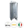 Cuve vinicole en inox 50 hL à fond bombé. Avec chapeau flottant et potence