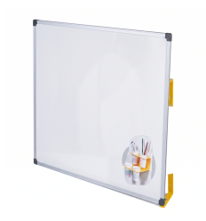 Chevalet maternelle mural - surface émaillée blanche - 1 porte-gobelets magnétique - châssis jaune RAL 1023