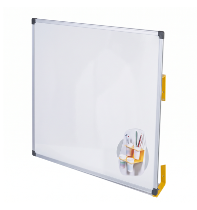 Chevalet maternelle mural - surface émaillée blanche - 1 porte-gobelets magnétique - châssis jaune RAL 1023