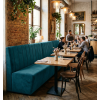 Banquette pour restaurant en velours bleu canard