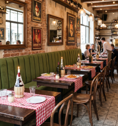 Banquette pour restaurant en velours vert olive