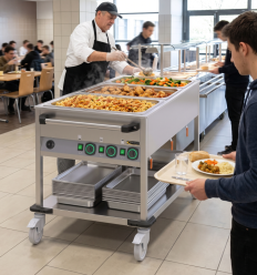 Mise en situation du chariot bain marie 3 cuves